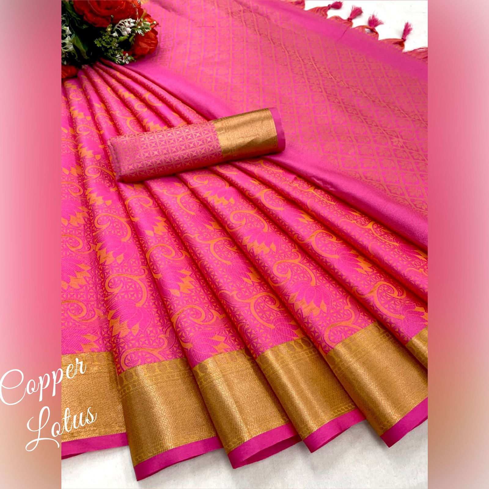 Aab Lotus Copper Mercerised Copper Silk Wholesale Designer Sarees